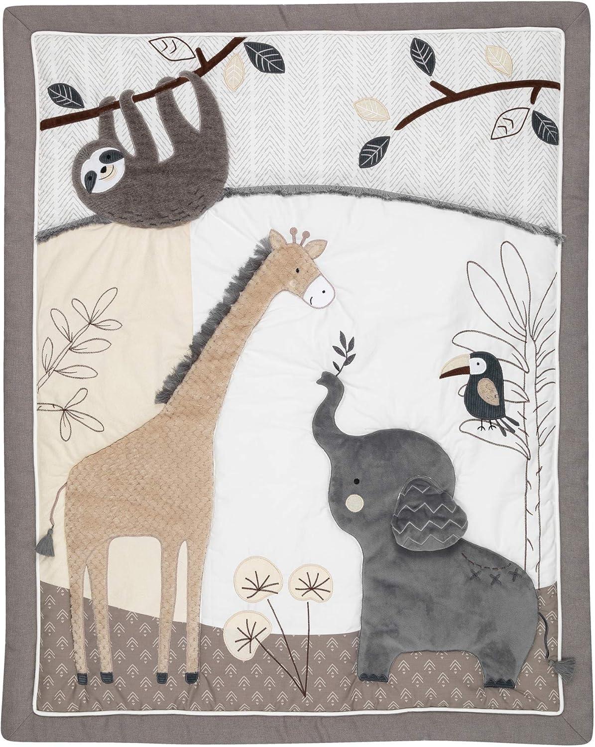 Lambs & Ivy Baby Jungle Animals 4-Piece Gray/White/Taupe Crib Bedding Set