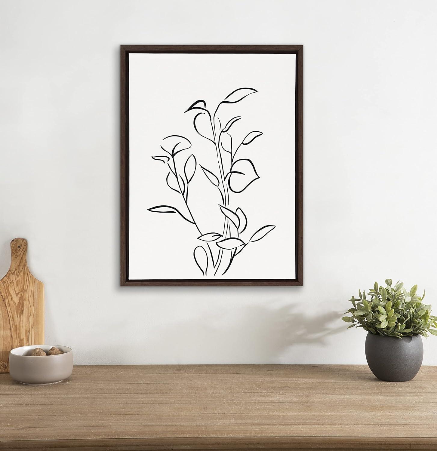 Kate and Laurel Sylvie Botanical Sketch Print No 2 Framed Canvas Wall Art by The Creative Bunch Studio, 18x24 Brown, Decorative Abstract Nature Art for Wall