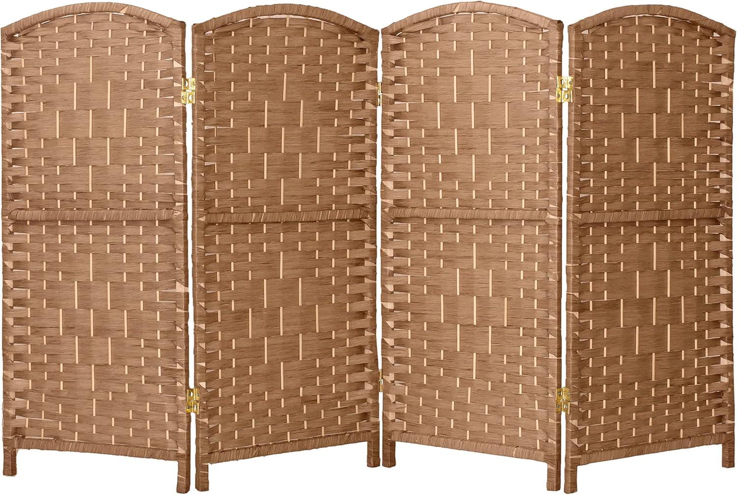 3 ft. Short Diamond Weave Fiber Folding Screen - Natural - 4 Panel