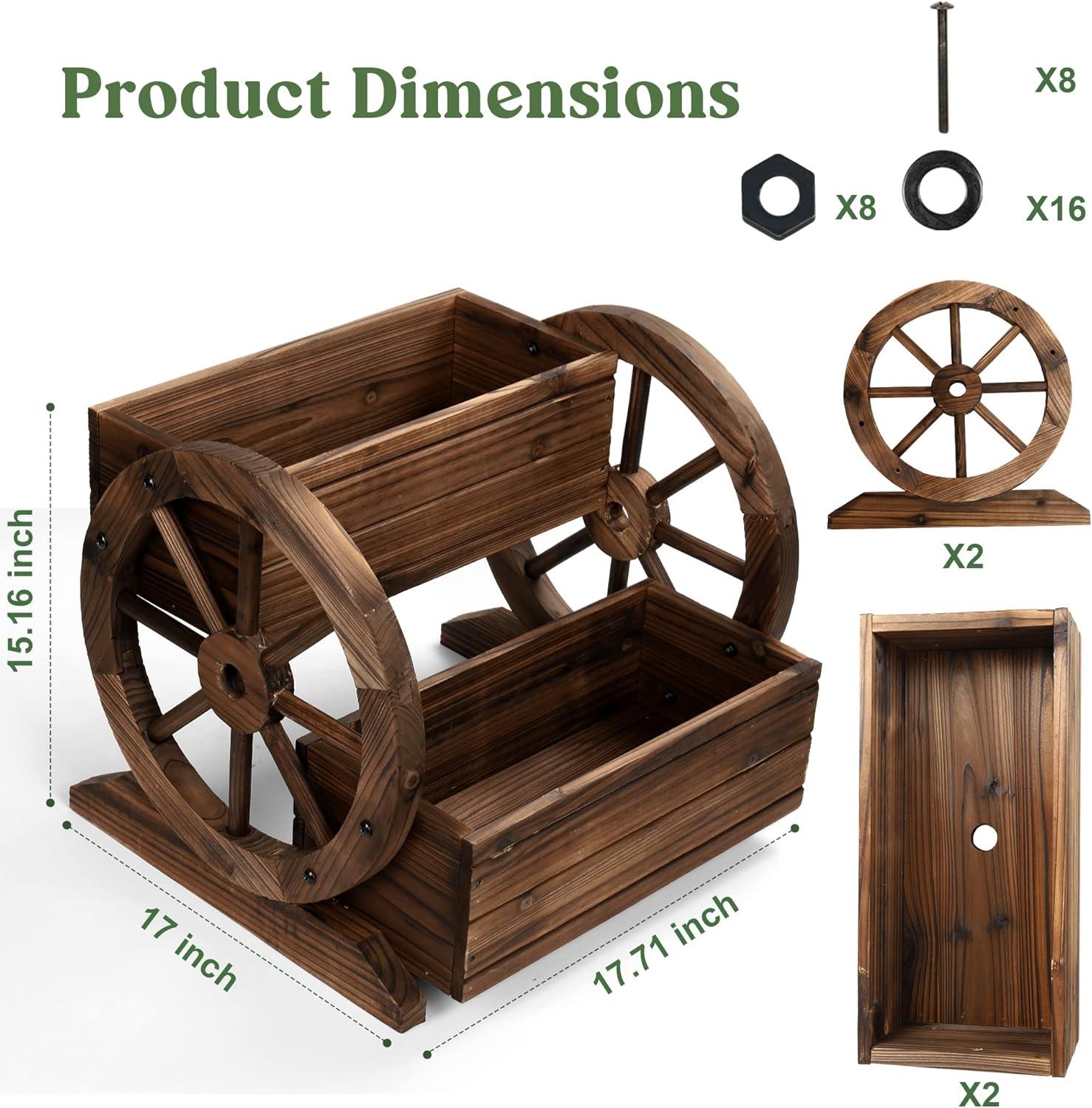 Farmhouse Décor Wooden Wagon Planter Box Outdoor 2-Tier Planter Courtyards Balconies Patios Weather-Resistant Easy Assembly & Garden Décor