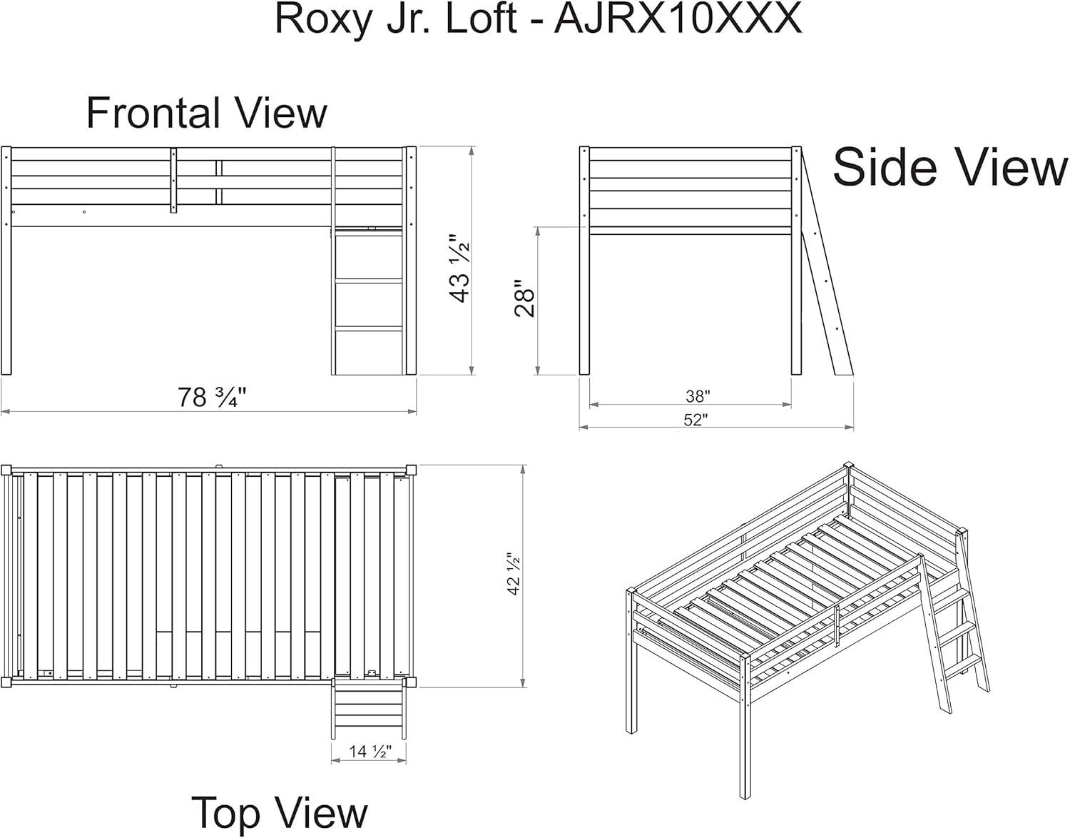 Twin Roxy Junior Kids' Loft Bed White - Bolton Furniture: Low Loft Bed, Brazilian Pine Frame, Unupholstered, All Ages