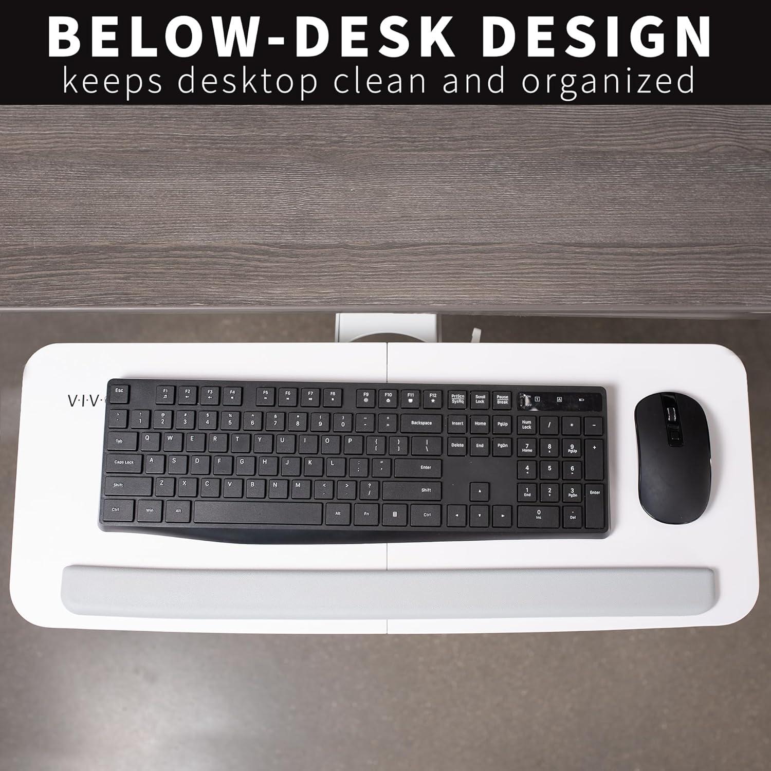 White Adjustable Steel Keyboard and Mouse Tray with Sliding Track