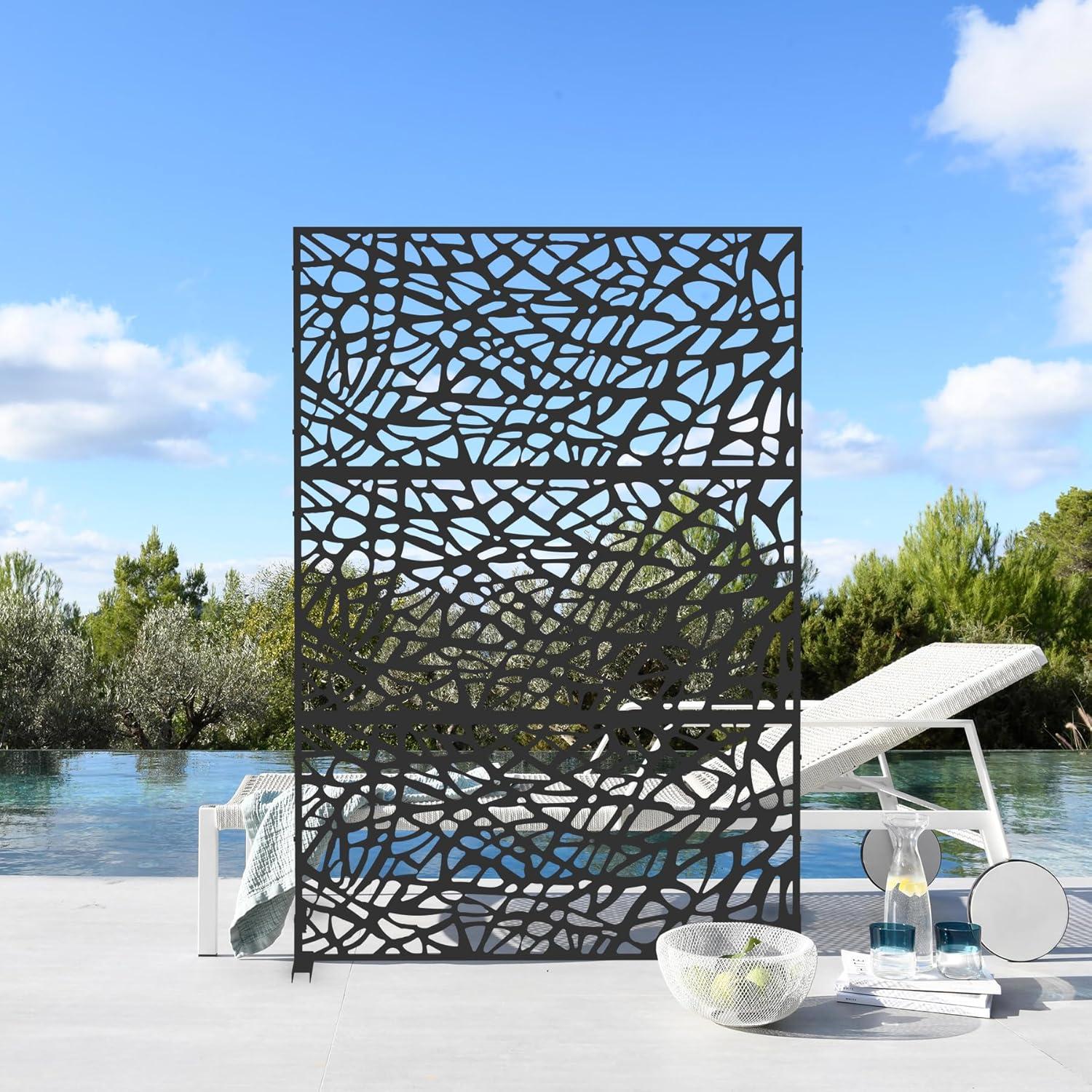 Domi Outdoor Living Privacy Screen, Freestanding, Modern, Black, Plastic Mesh, Galvanized Steel Frame