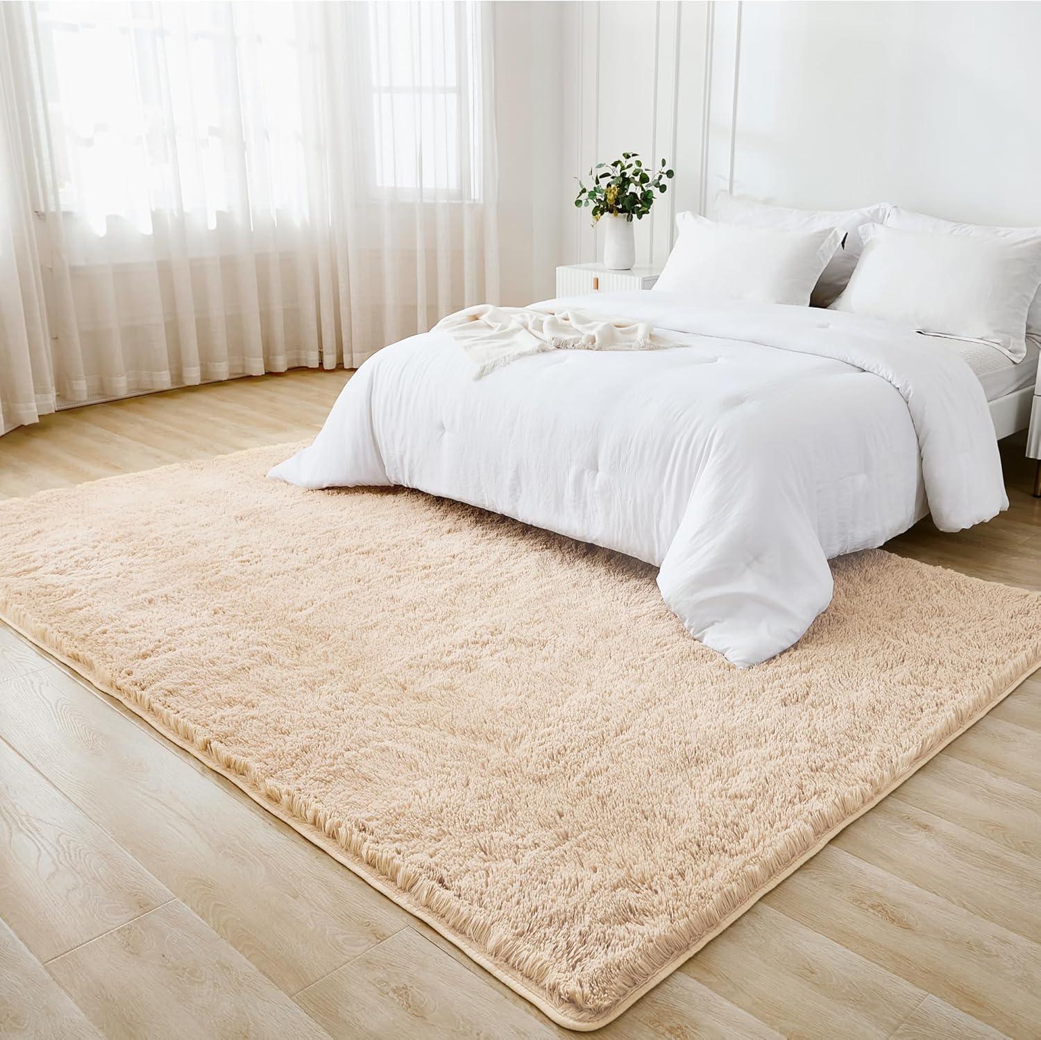 Beige 5x8 Faux Fur Shaggy Area Rug