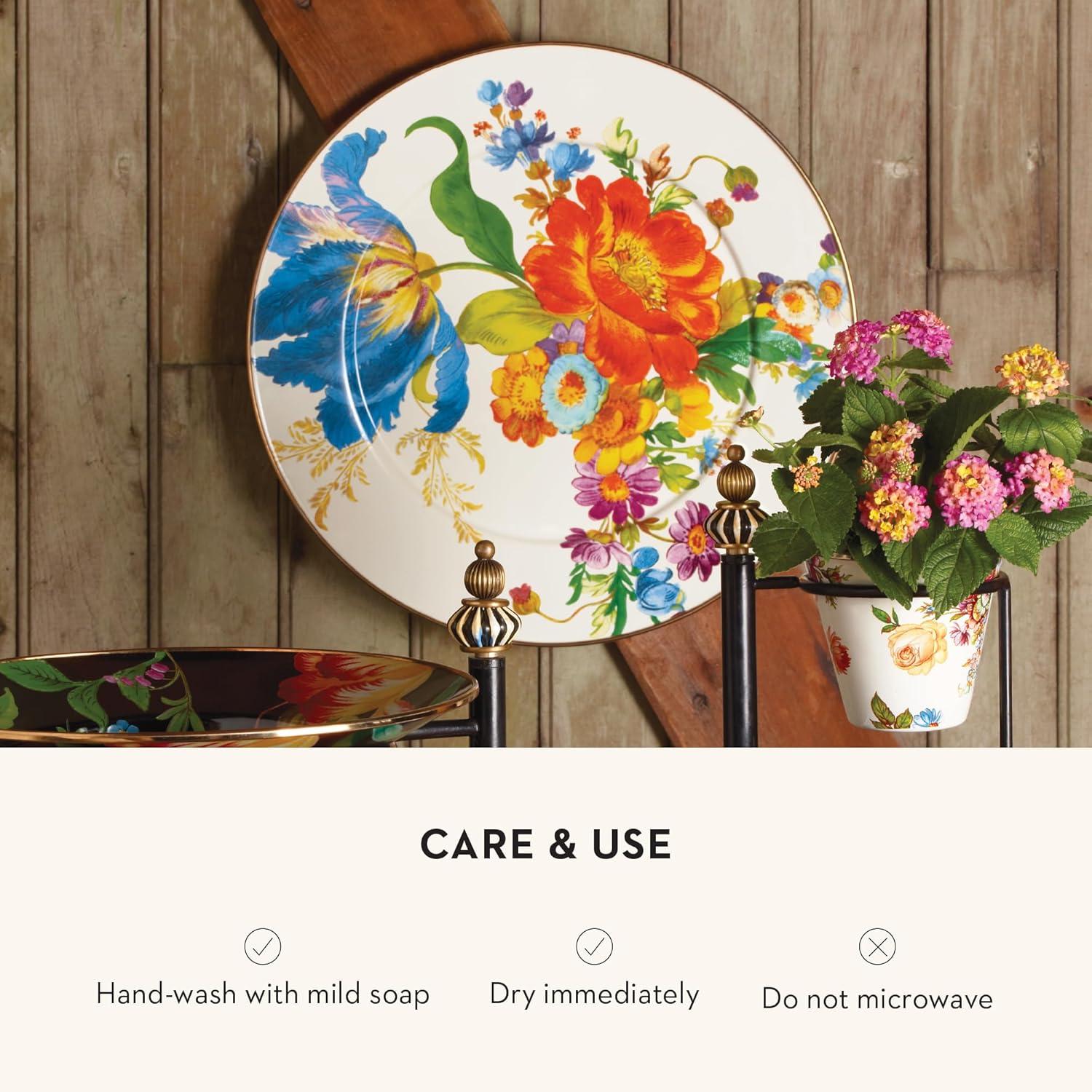 Hand-Applied Floral Ceramic Round Serving Platter