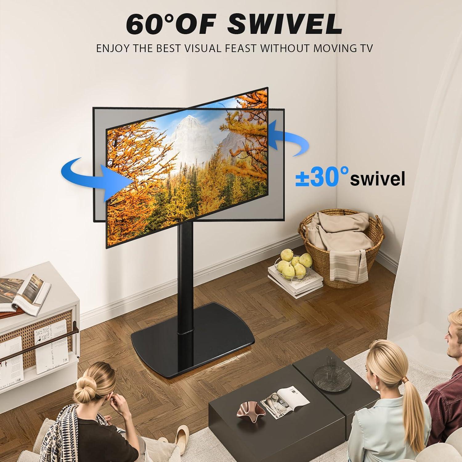 YOMT Universal TV Floor Stand with Mount for 27-70 Inch LCD LED OLED TVs, Swivel Height Adjustable Tall TV Stand, Space Saving Design for Corner Bedroom Living Room, Black