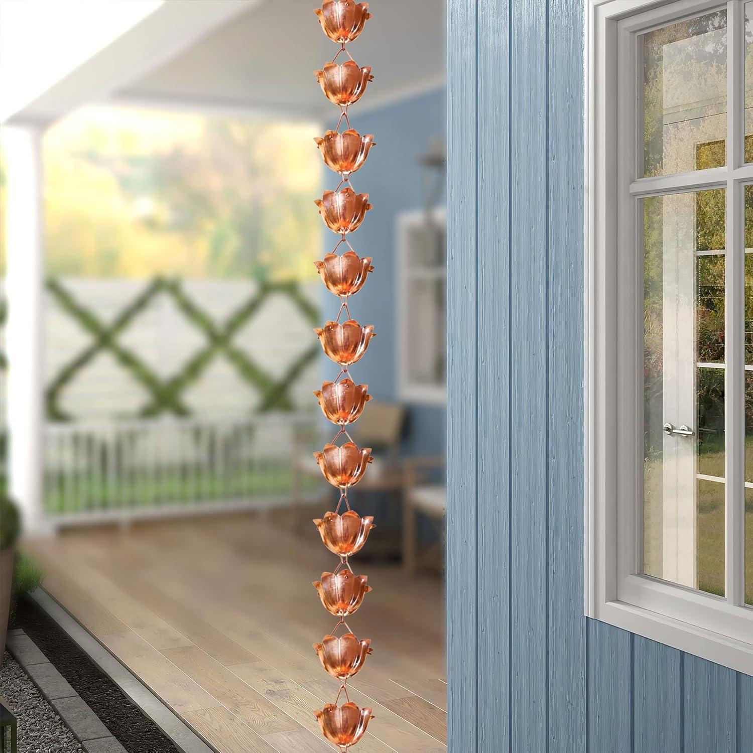 Monarch Rain Chains Pure Copper Lotus Cup Rain Chain Replacement Downspout for Gutters