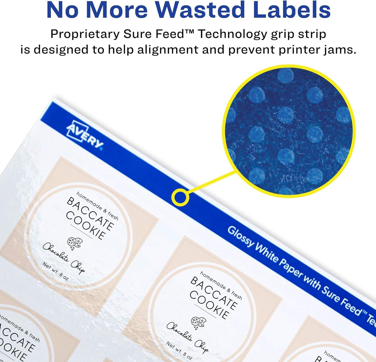 Avery Square Labels with Sure Feed, 3" x 3", 60 Glossy White Labels (36481)