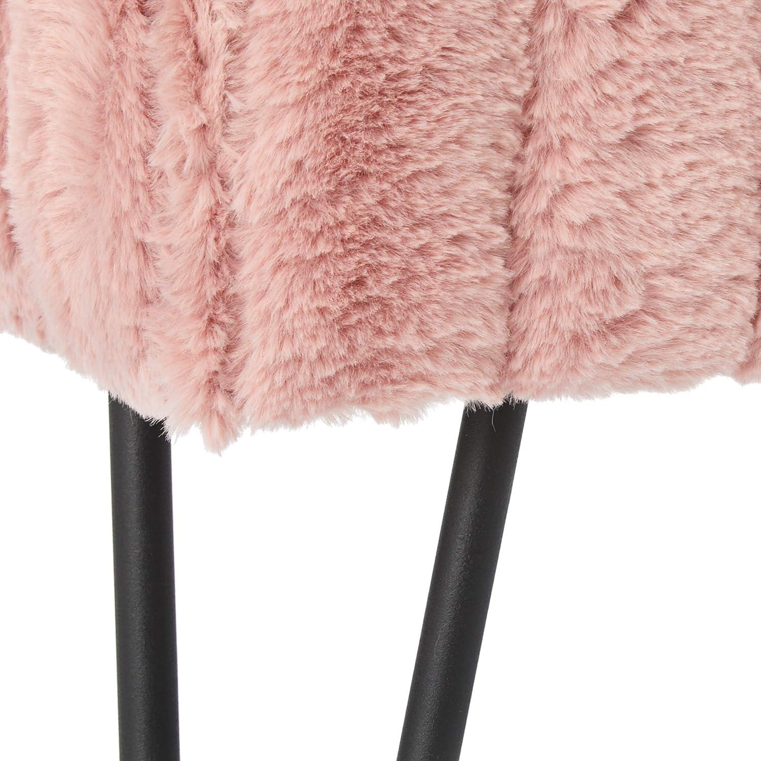 Home Soft Things Super Soft Faux-Fur Upholstered Stool Ottoman, Rose Smoke, 19"x13"x17"