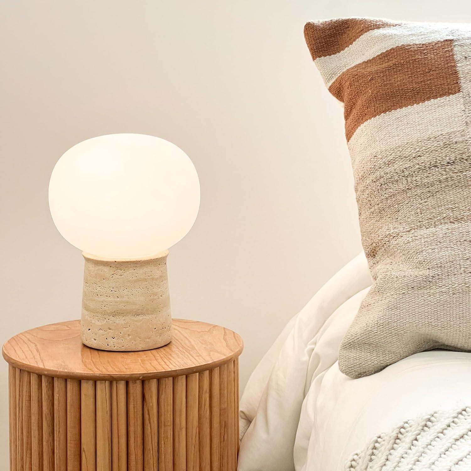 Brightech Neptune 12" LED Table Lamp With Natural Travertine Stone Base | Wayfair