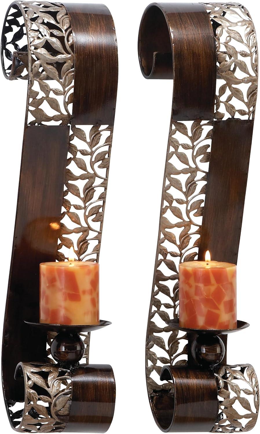 Elegant Brown Metal 20" Dual Candle Tabletop Lantern Set