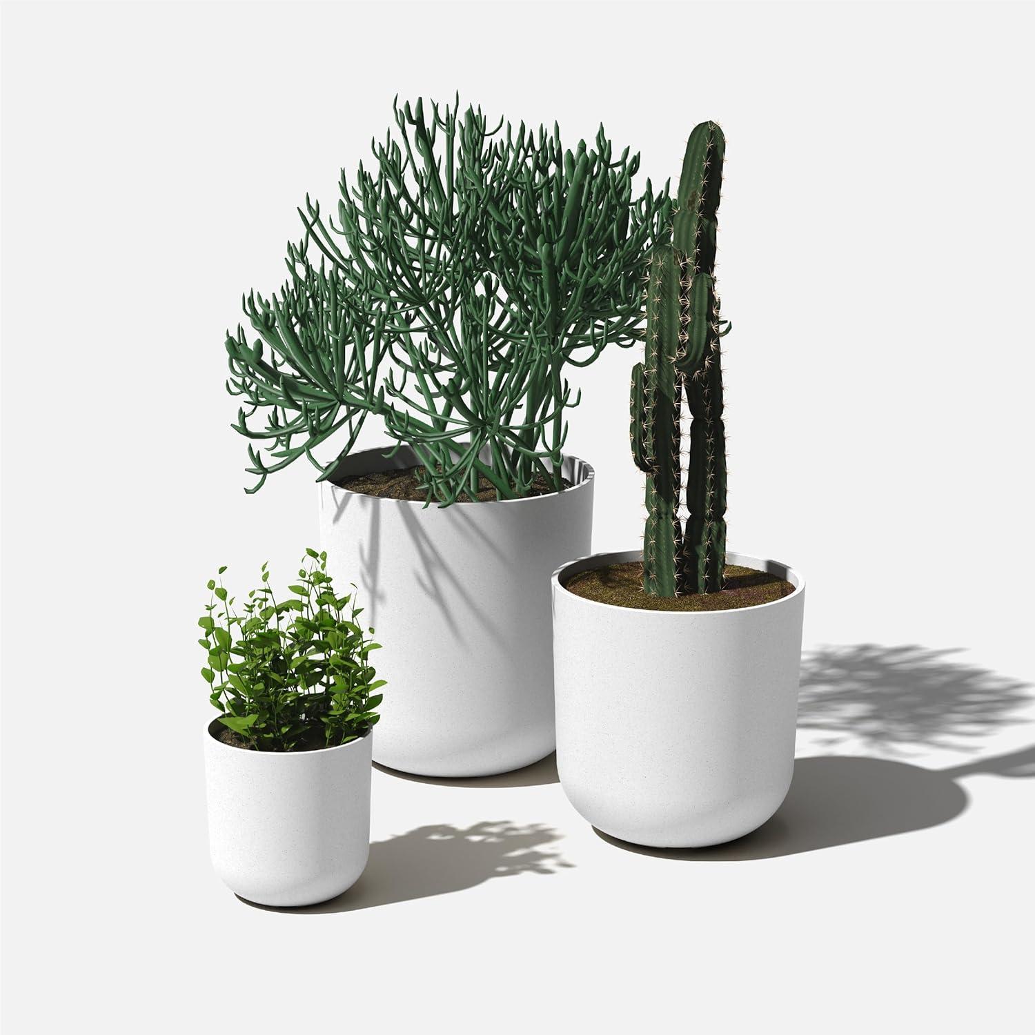 Veradek Kona Series Bundle - Three Piece Set of Plastic-Stone Planters - White