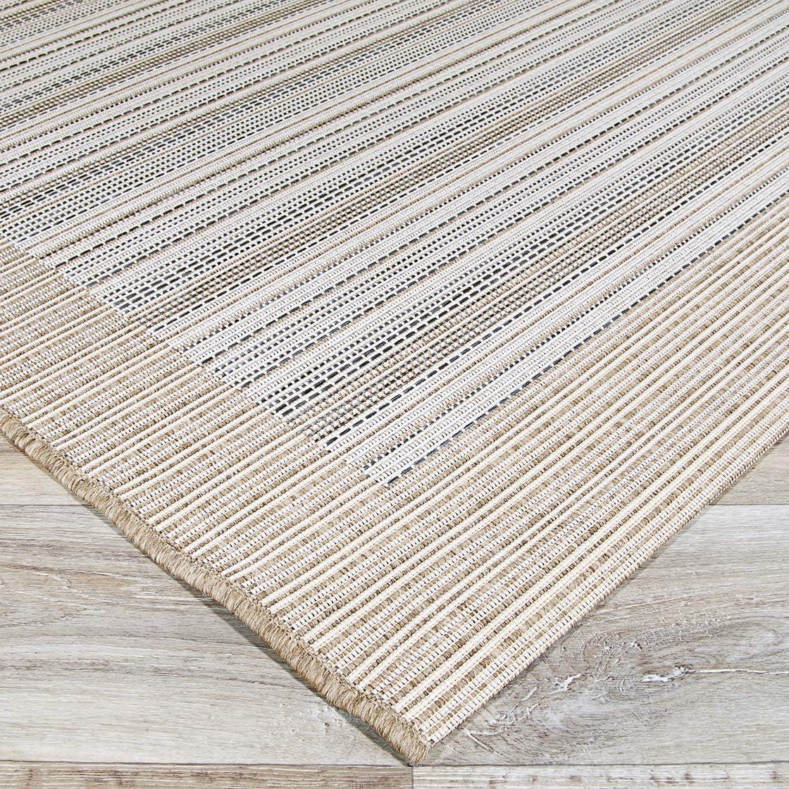 Ivory Stripe Easy-Care Synthetic 6' x 9' Outdoor Rug