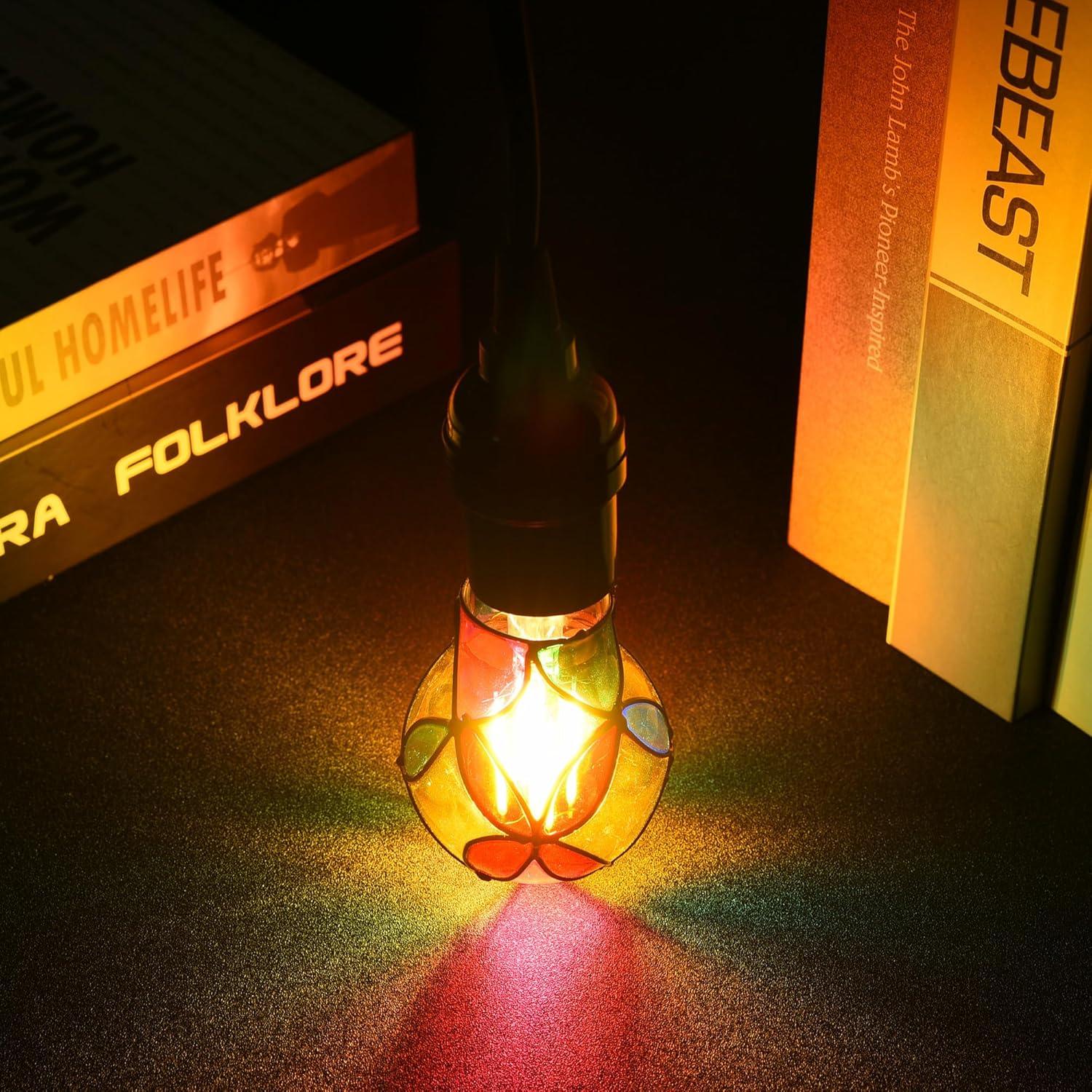 4 Pack Stained Glass Light Bulbs, LED Edison Light Bulb E26 3.5W Replacement Light Bulbs Tiffany Style for Bedroom Living Room Home Christmas Decoration