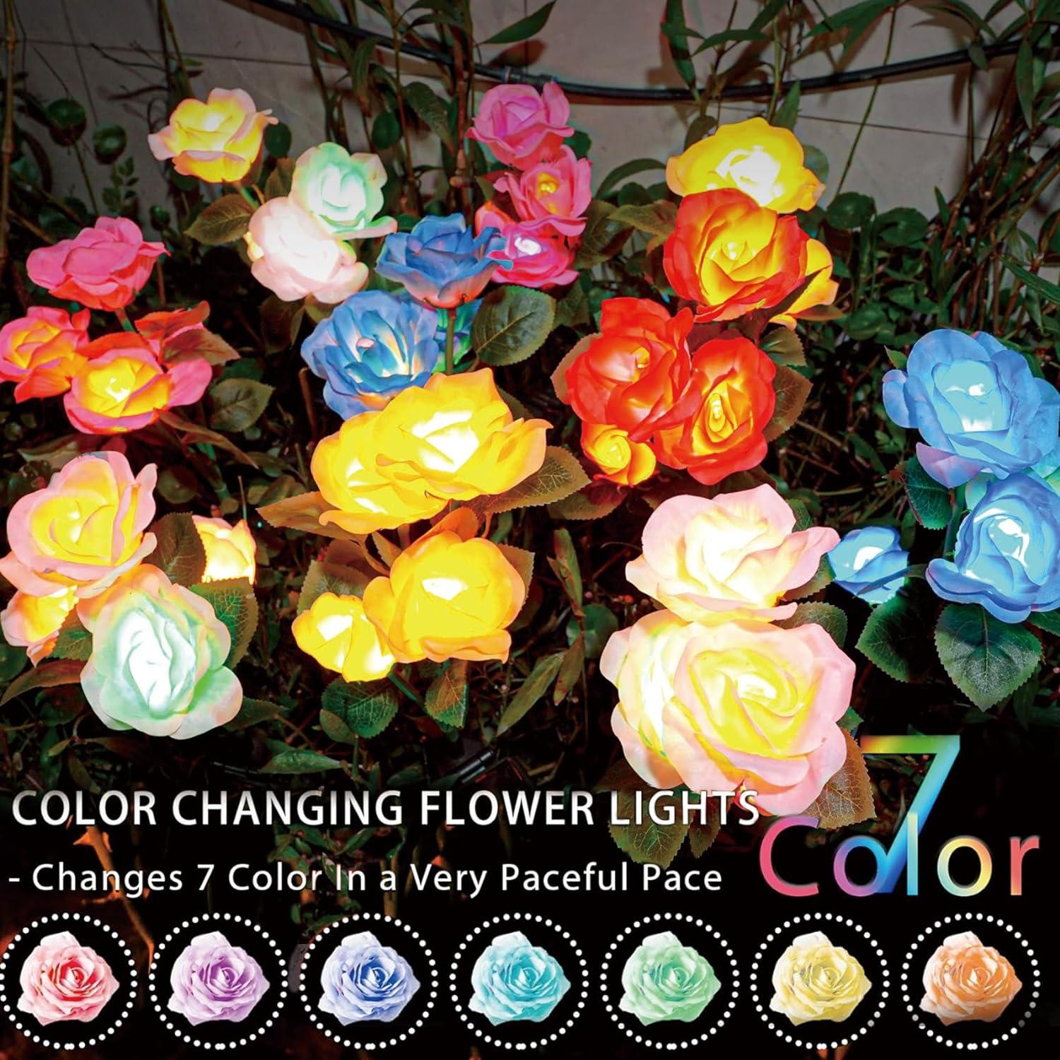 Multicolor Solar-Powered Garden Rose Lights with Adjustable Stems