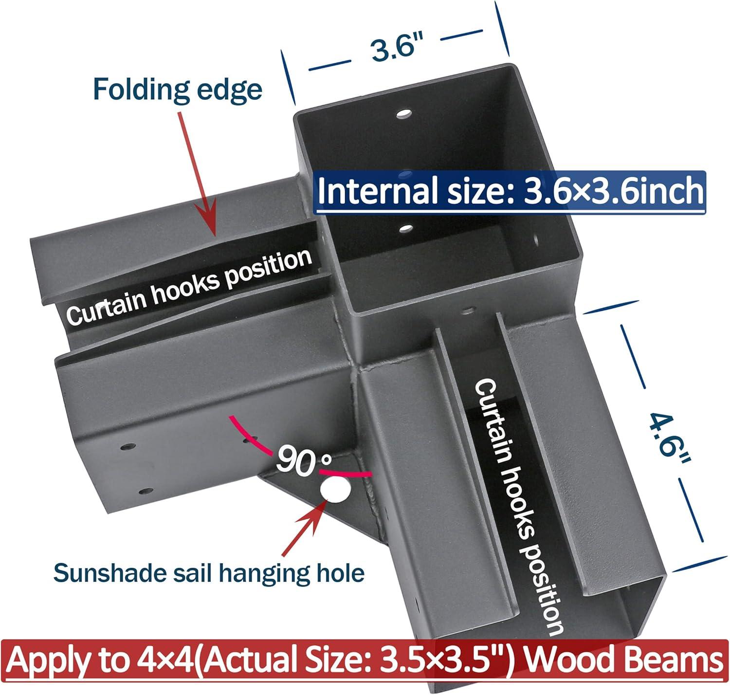 Pergola Brackets Stainless Steel Pergola Kit 3-Way Right Corner Bracket with Flange Anchors for 4"x 4" (Actual 3.5" X 3.5") Lumber, 2pack