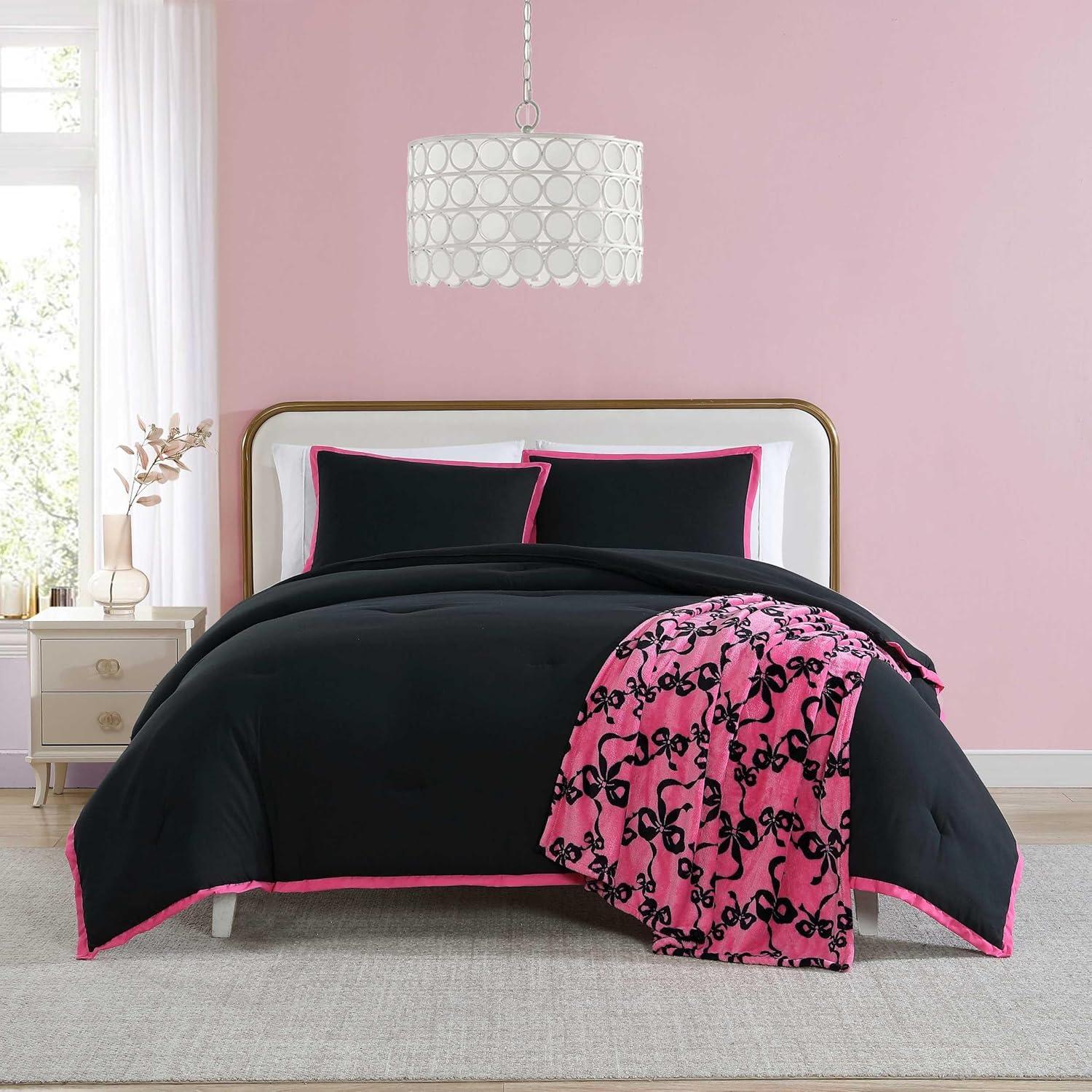 Betseyville Johnson Signature Hotel Solid Black King 4pc Comforter Sham Bonus Set