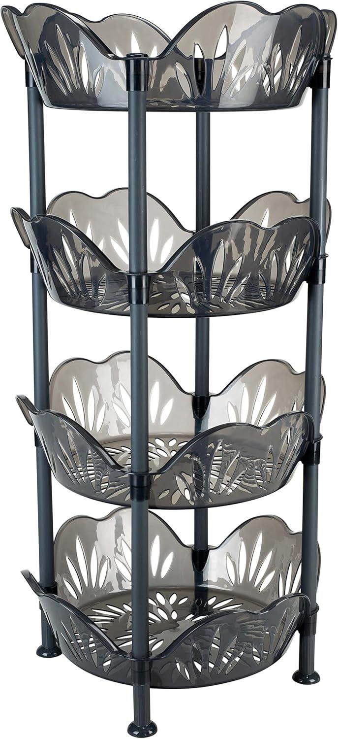 Kitchen Details 4 Tier Large Plastic Basket Free Standing Shelf, Smoke Grey