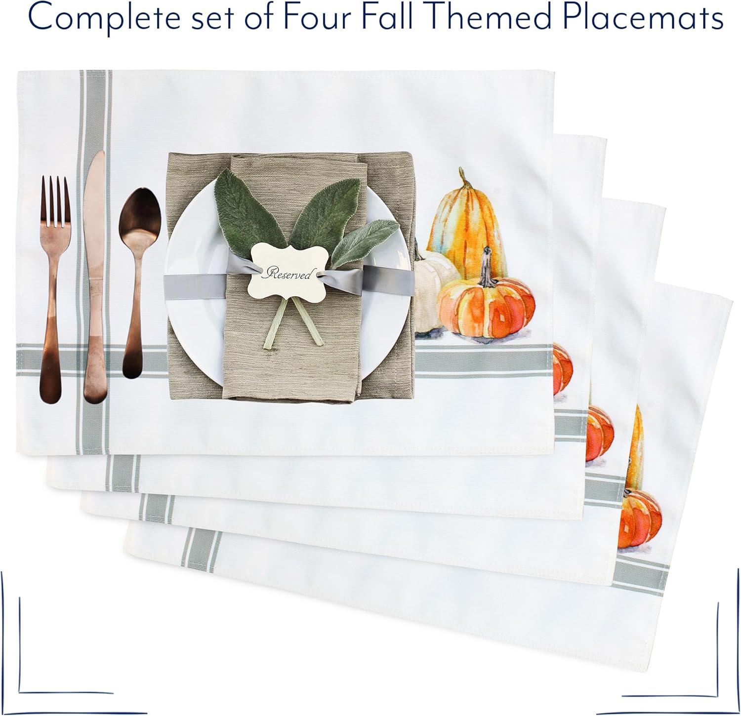 AuldHome Design Fall Placemats, 4pc Set; Thanksgiving & Halloween Pumpkin Themed Table Decor