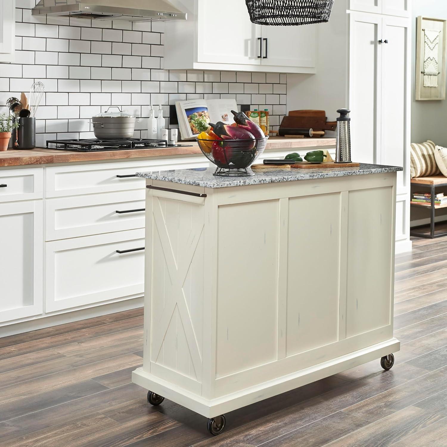 Homestyles Seaside Lodge Wood Kitchen Cart in Off White