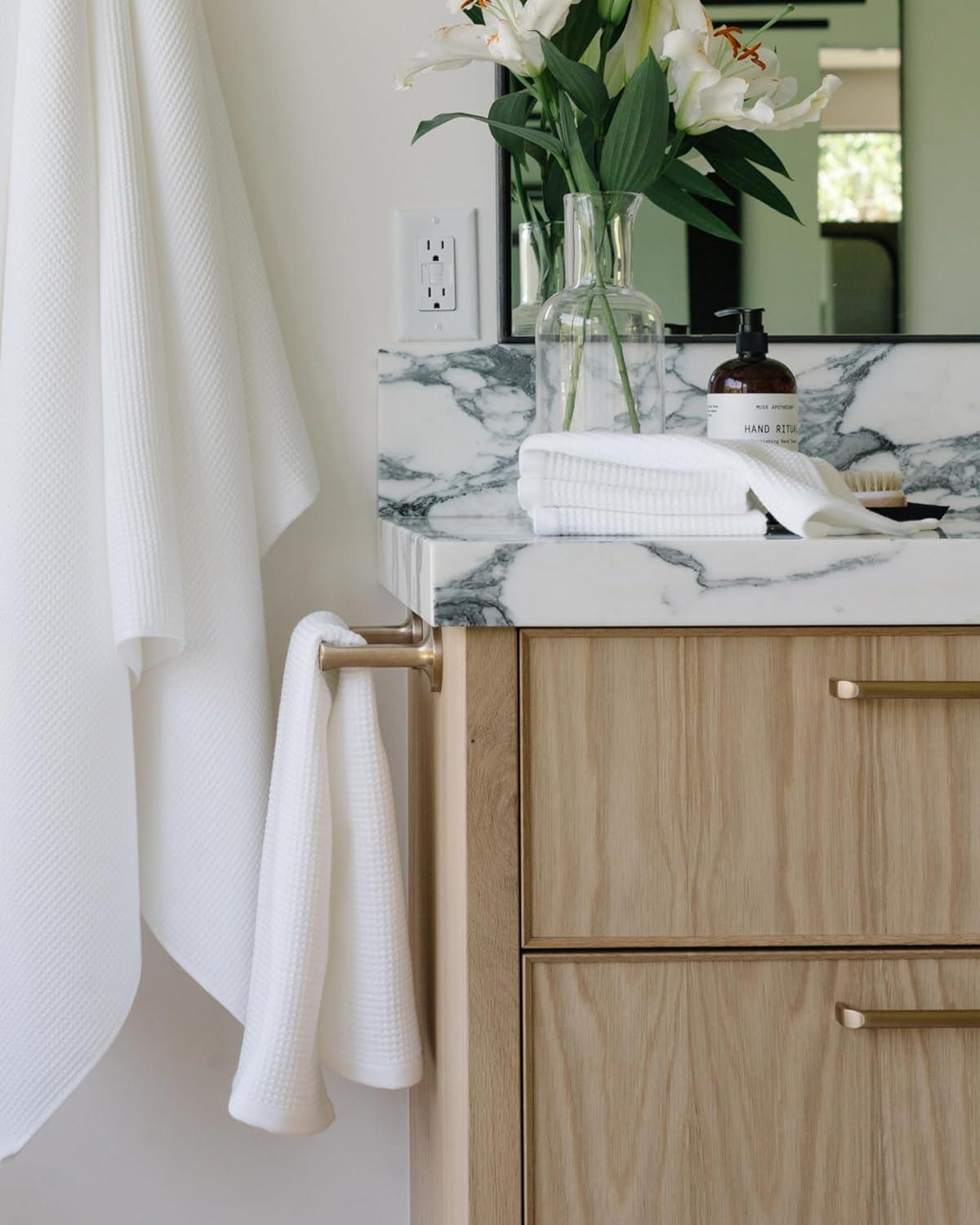 White Bamboo Cotton Waffle Hand Towels Set