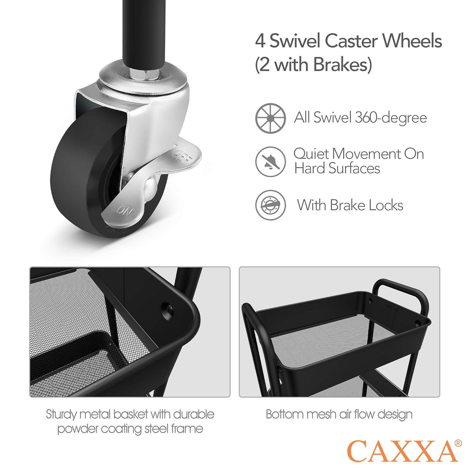 Zeki Shoggy 3-Tier Rolling Metal Storage Organizer - Mobile Utility Cart, Kitchen Cart With Caster Wheels (Black)