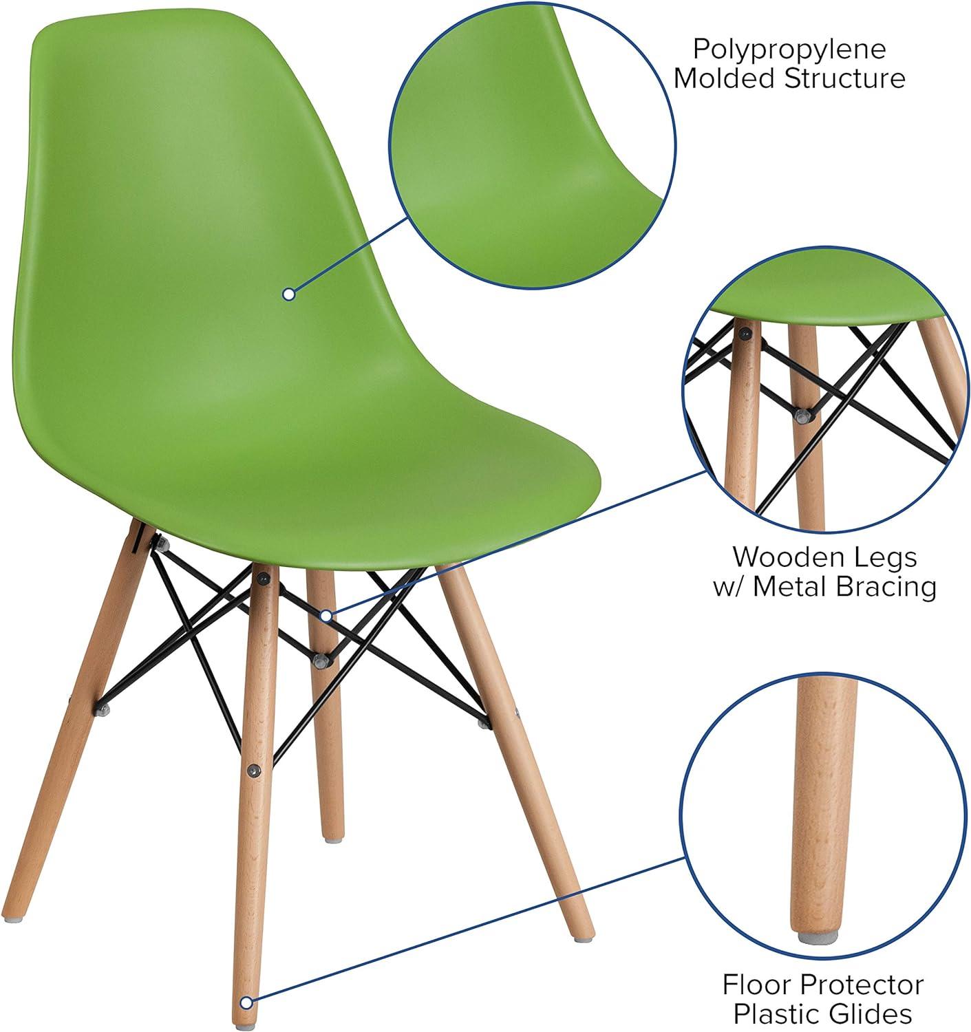 Mid-Century Modern Green Plastic Side Chair with Wooden Legs