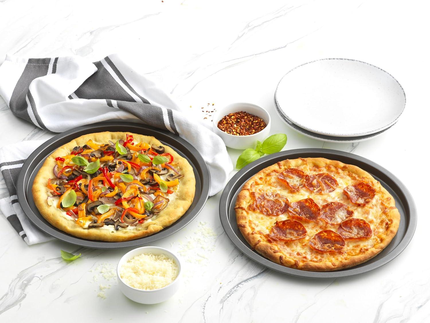 GoodCook Set of 4 Nonstick Steel 10" Personal Pizza Pans Set, Gray