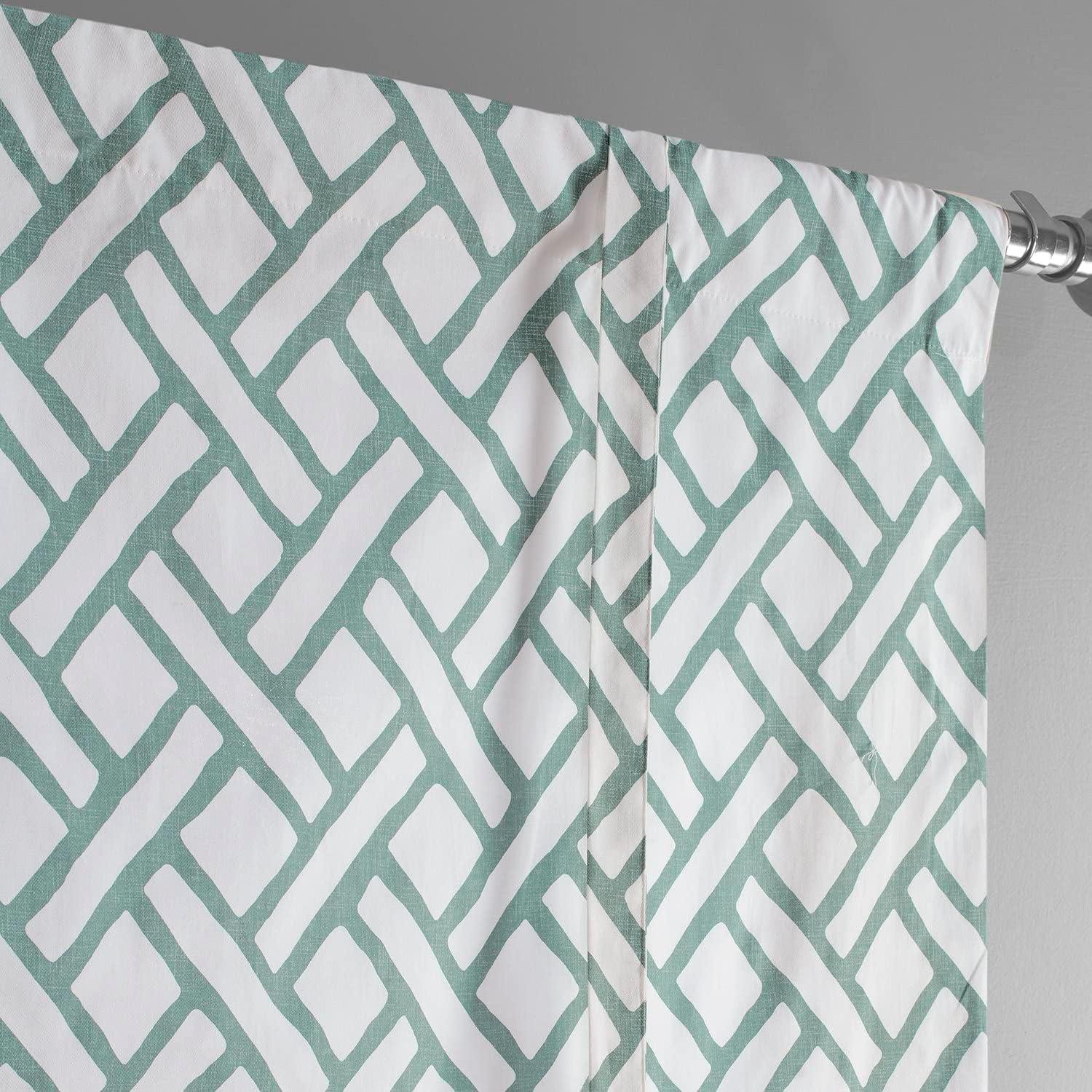 HPD Half Price Drapes Printed Cotton Room Darkening Tie Up Curtains for Windows - 46 x 63 Roll Up Balloon Curtain for Living Room, Kitchen (1 Panel), PRCT-TUD215A-63, Garden Path Slate Blue