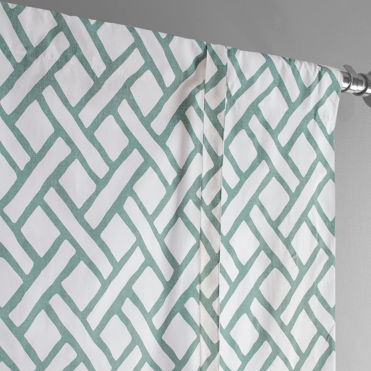 HPD Half Price Drapes Printed Cotton Room Darkening Tie Up Curtains for Windows - 46 x 63 Roll Up Balloon Curtain for Living Room, Kitchen (1 Panel), PRCT-TUD215A-63, Garden Path Slate Blue