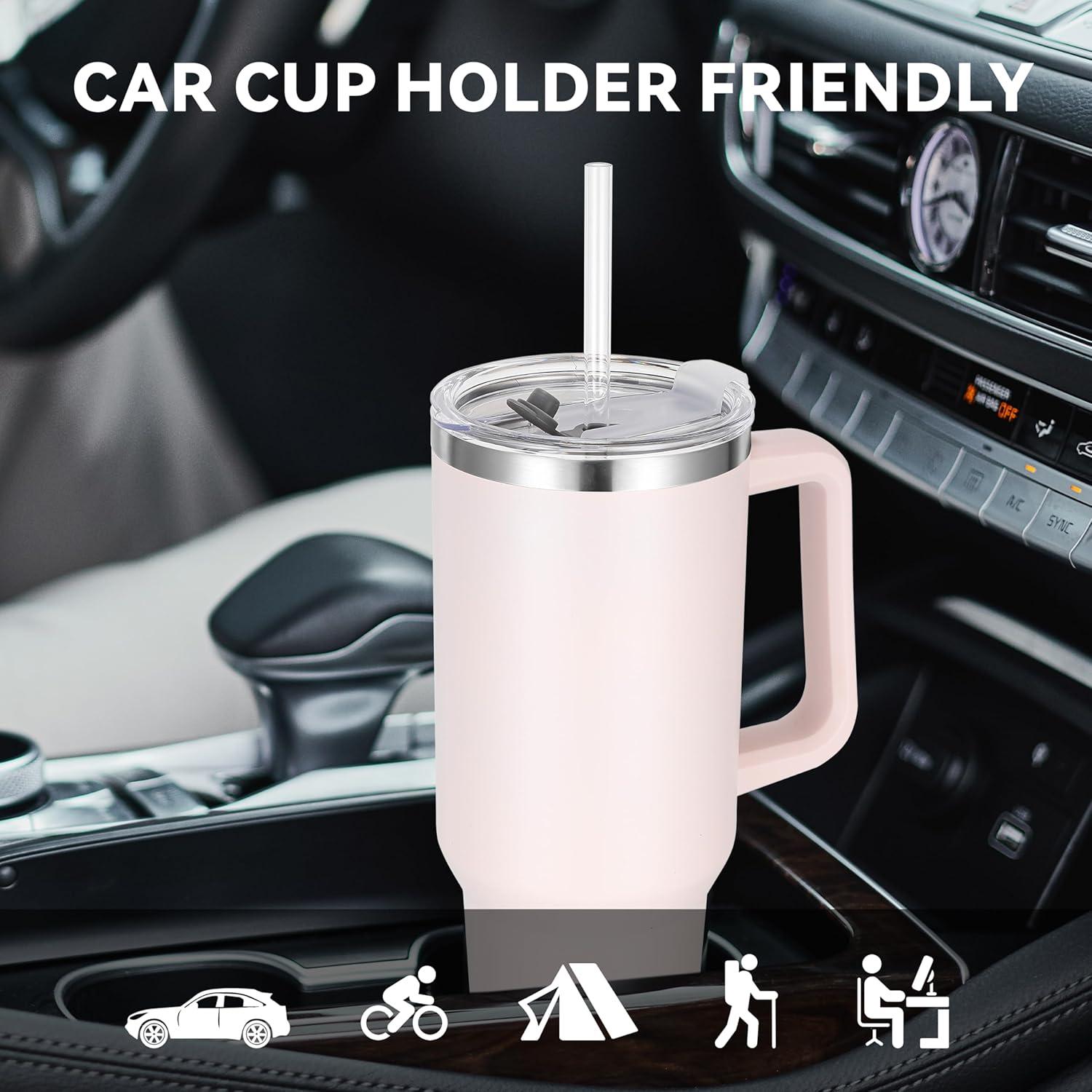 40oz Explosive Car Cup Handle Thermos Cup Stainless Steel Large Capacity Cold Straw Ice Bullion Cup