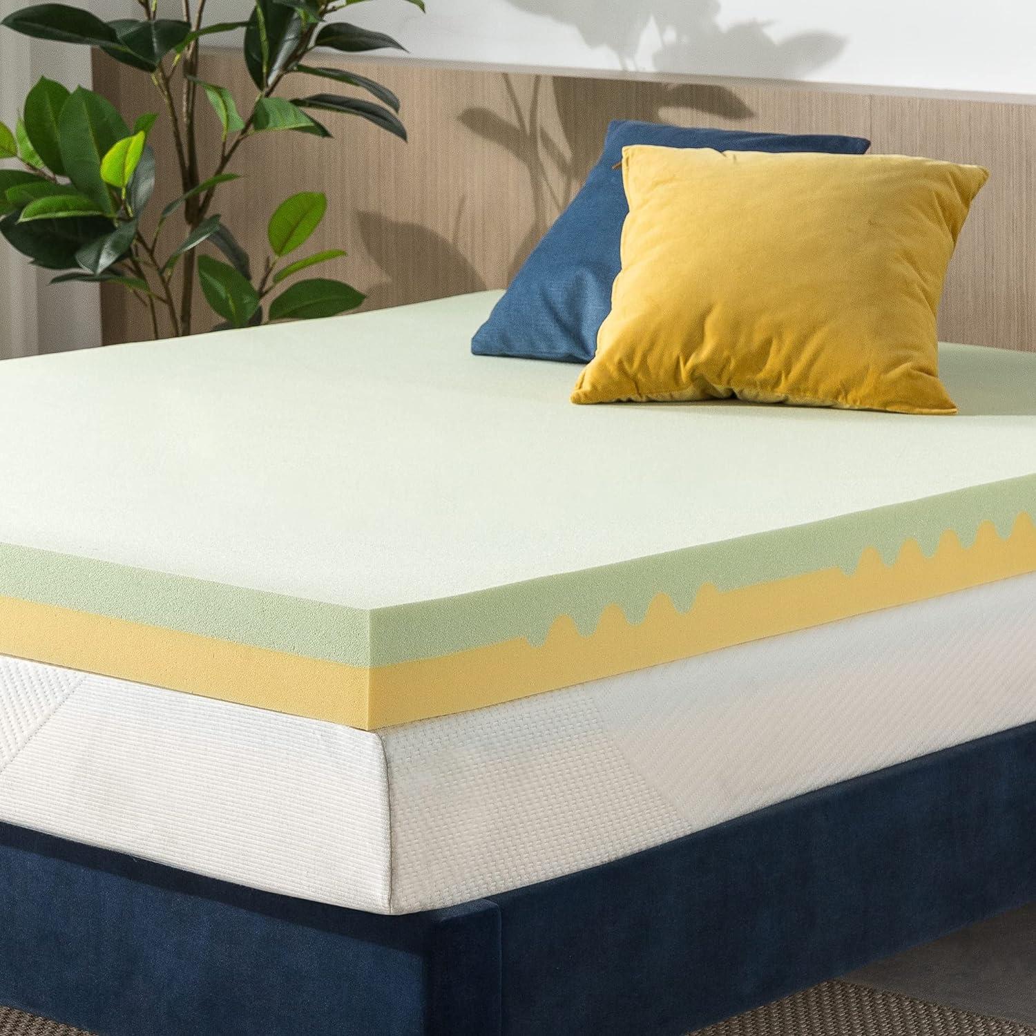 Spa Sensations by Zinus 4" Green Tea TorsoTec® Memory Foam Mattress Topper, Queen