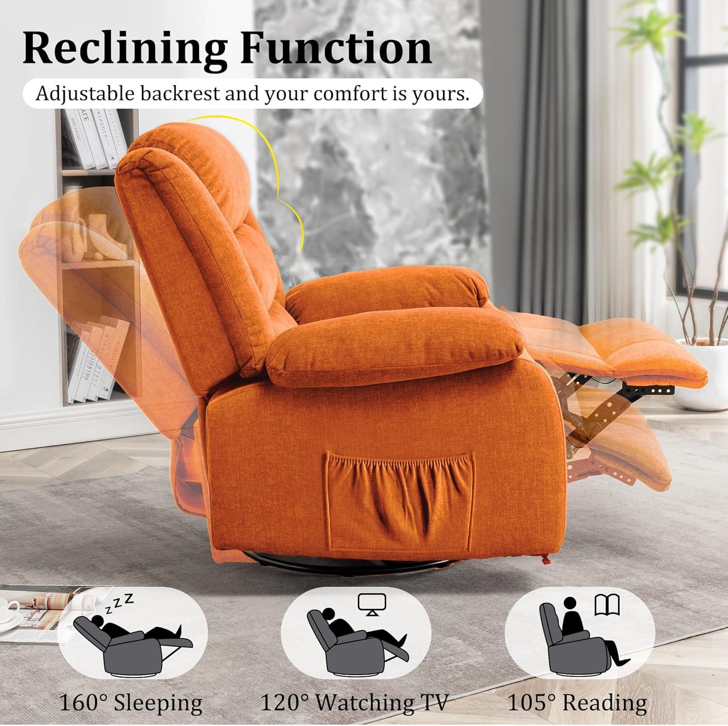 Ebern Designs Ellisse Recliner Chair, Wide Rocker Chair, Rocking Chair with Massage and Heat, 360°Swivel Rocking Chairs, Oversized Recliner for Adult