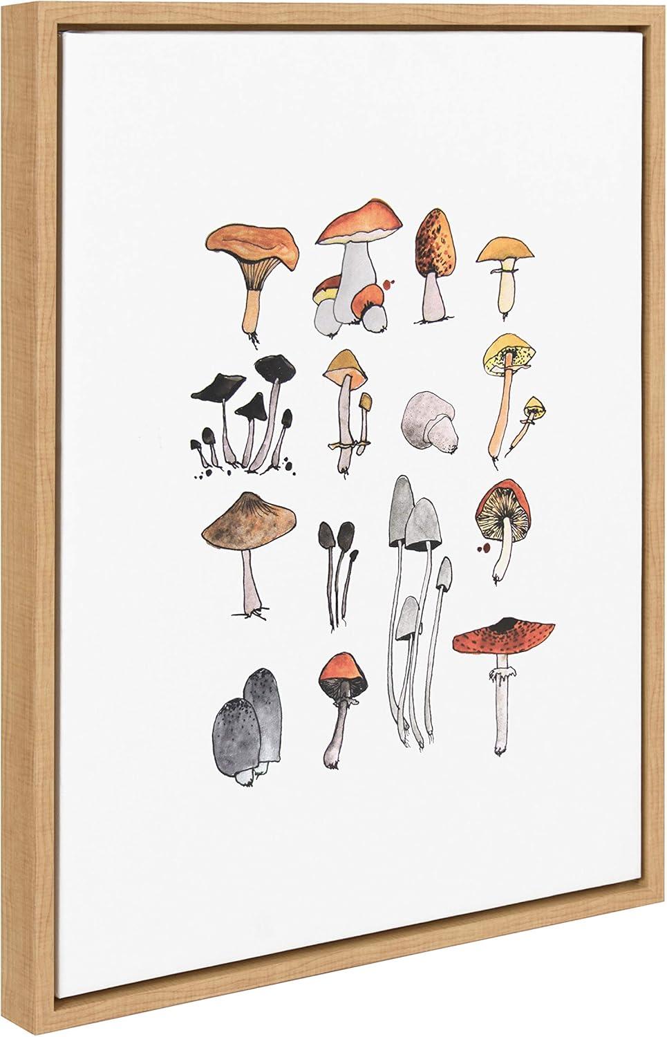 Kate and Laurel Sylvie Group of Mushrooms Framed Canvas by Viola Kreczmer, 18x24, Natural