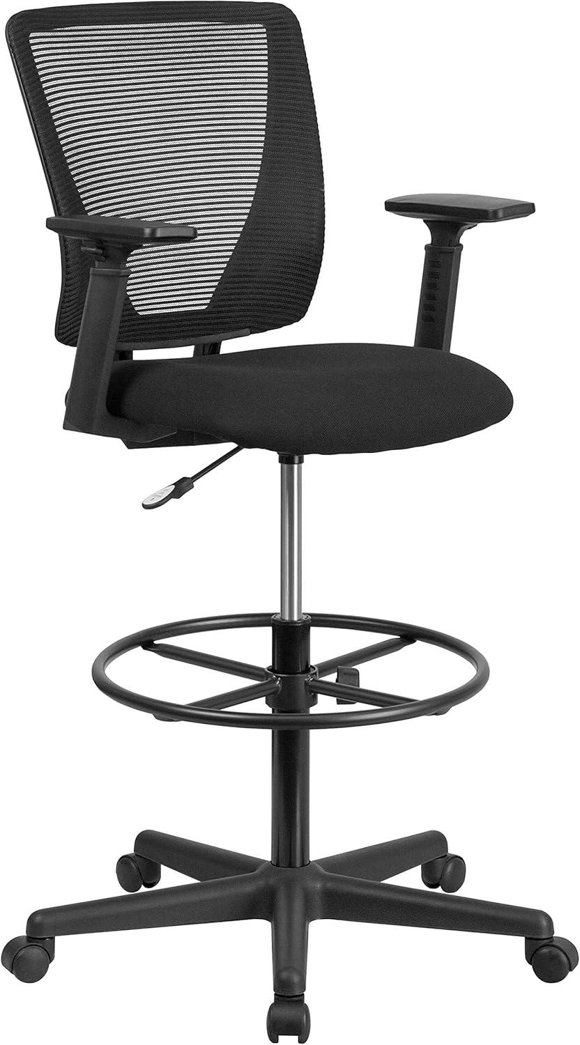 Sinda Mid-Back Mesh Drafting Chair w/ Fabric Seat, Adjustable Foot Ring and Arms