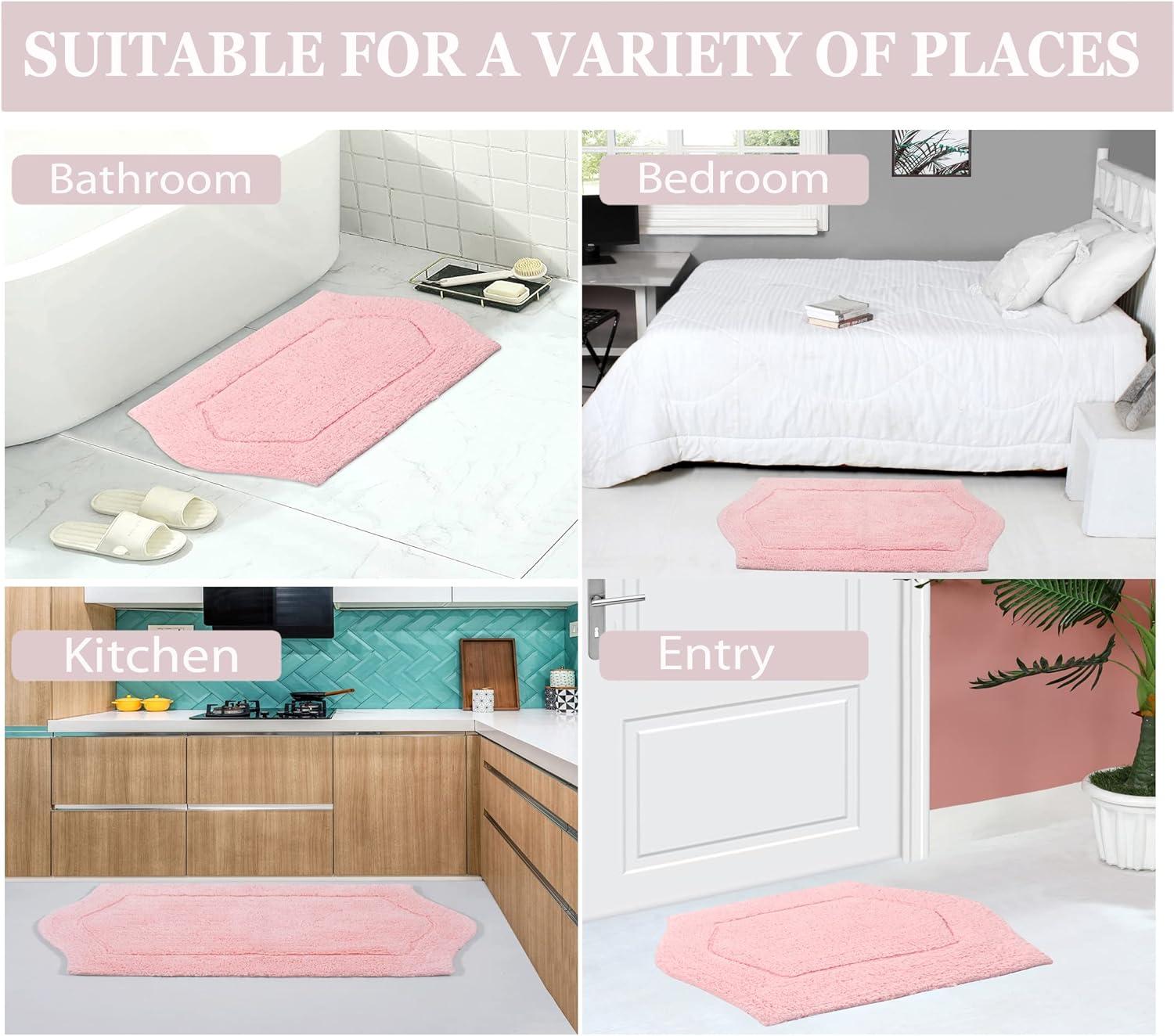 Pink Cotton Tufted Non-Slip Bath Rug Set