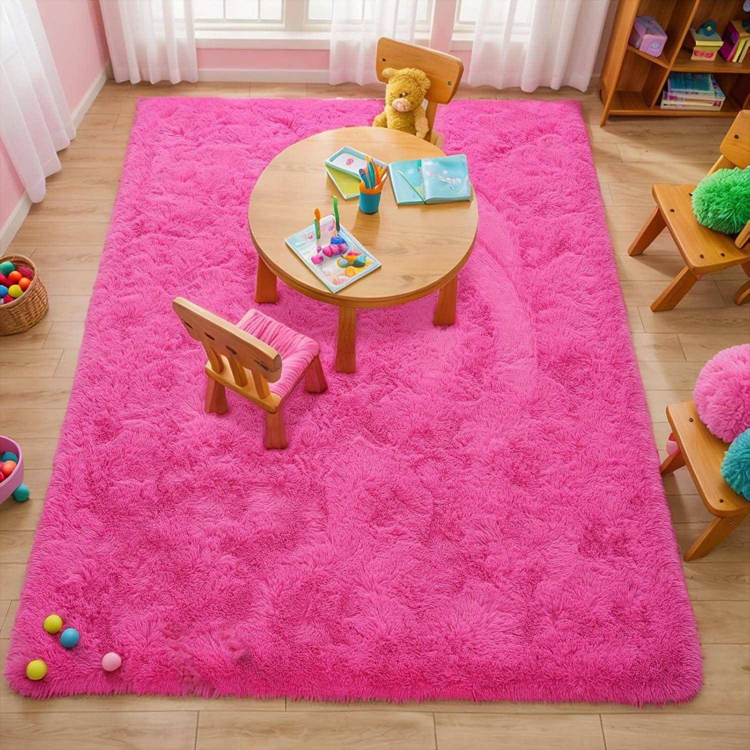 Softlife Super Soft Rug For Living Room Fluffy Rugs For Dorm Room Cute Plush carpet For Bedroom,8' x 10',Red
