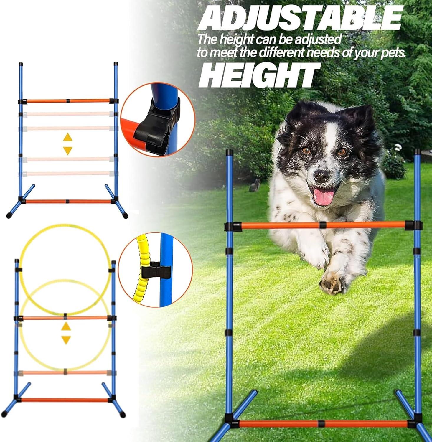 Aukfa Dog Agility Equipment Set, Includes Agility Hurdle, Jumping Ring, Agility Weave Poles and Carrying Bag for Backyard, Indoor, Outdoor