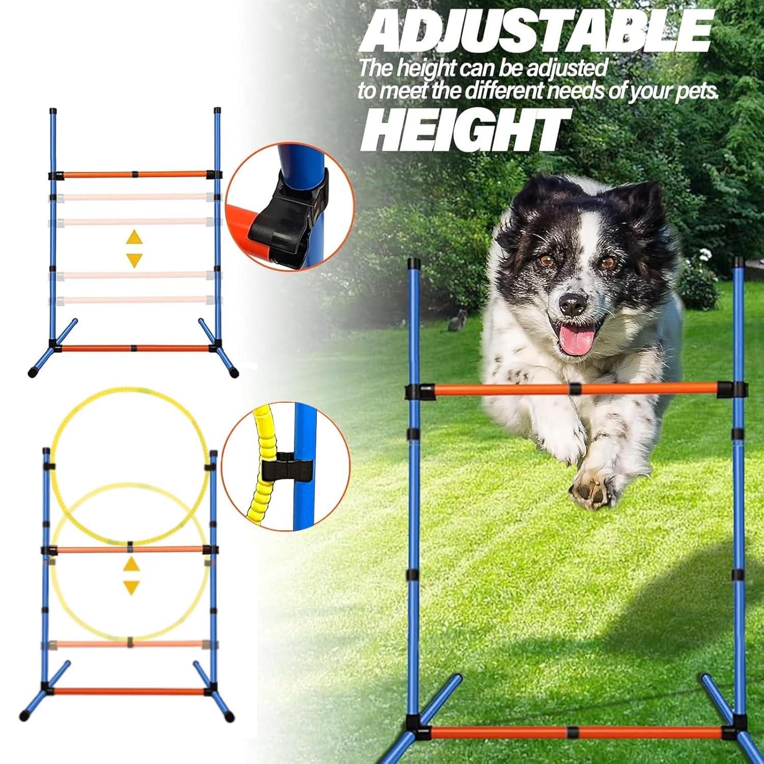 Aukfa Dog Agility Equipment Set, Includes Agility Hurdle, Jumping Ring, Agility Weave Poles and Carrying Bag for Backyard, Indoor, Outdoor