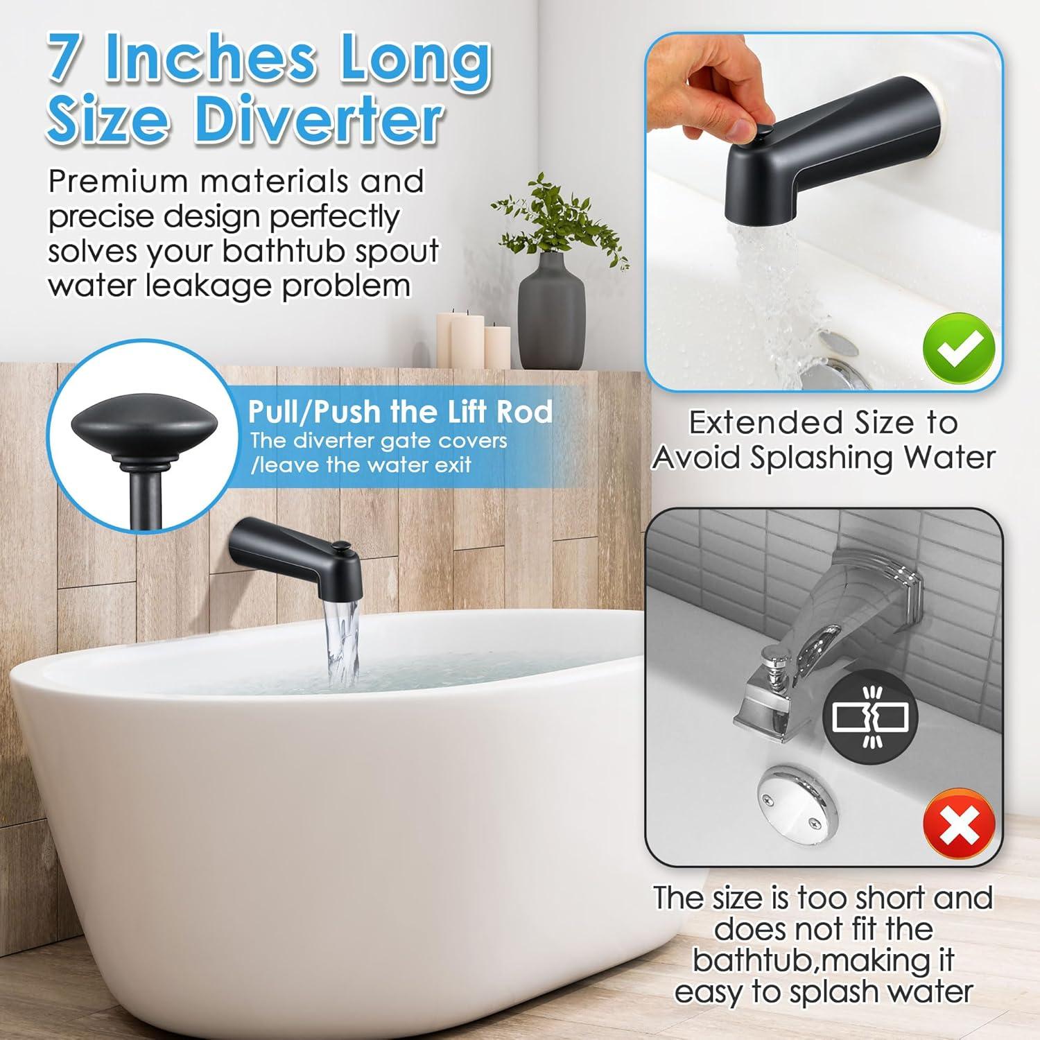 Enhon 7 Inch Slip on Tub Spout with Diverter, Compatible with Moen 3839/Moen 3853, Bathtub Diverter Spout Fits 1/2" Copper Water Tube(5/8" Diameter), 5/32" Hex Wrench(Matte Black,Classic)