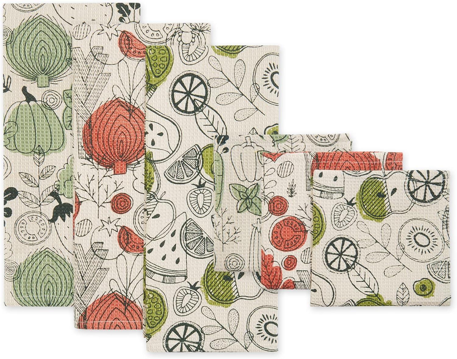 Fresh Produce Print Dishtowel & Dishcloth, Set of 6