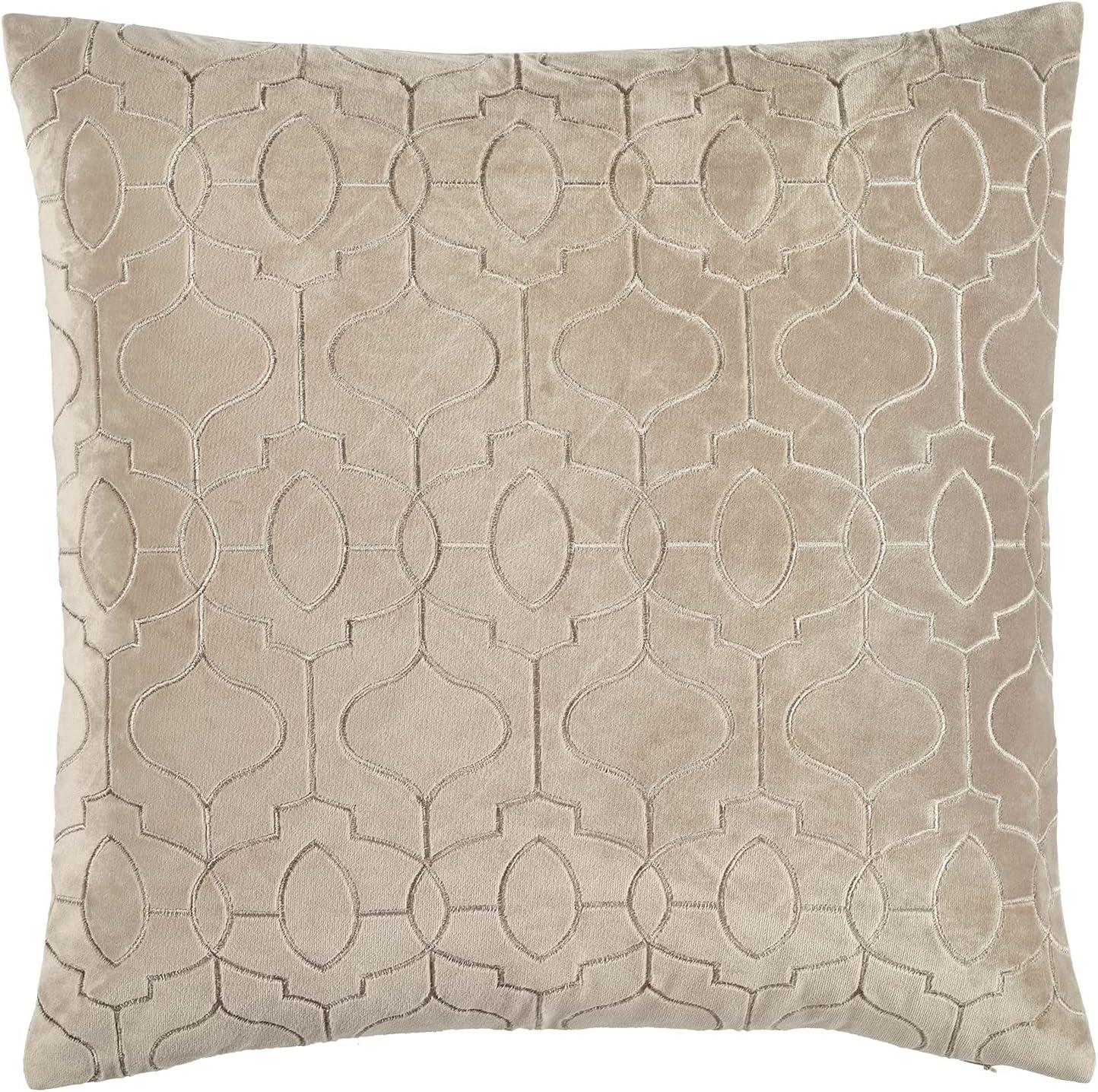 Taupe Embroidered Faux Velvet Euro Pillow Cover