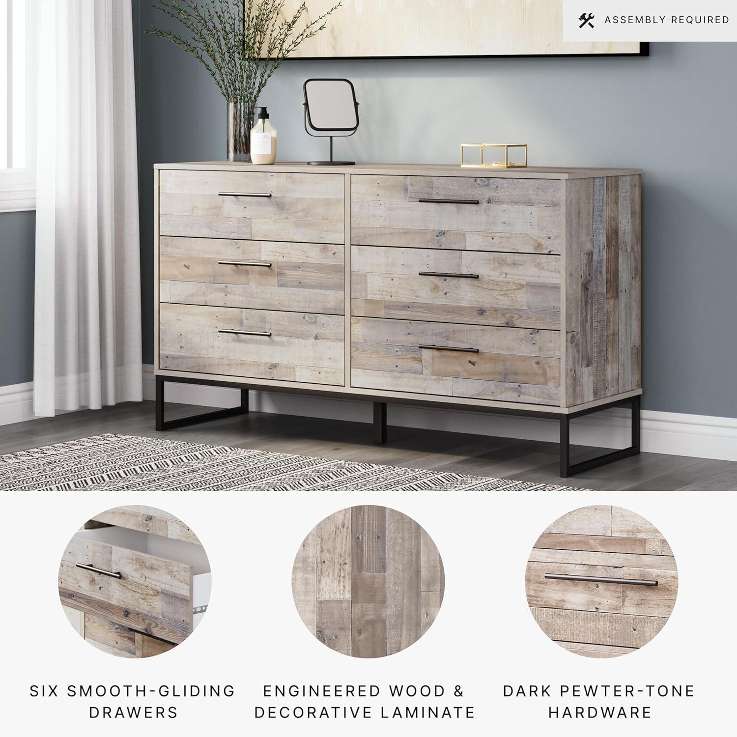 Signature Design by Ashley Casual Neilsville 6 Drawer Dresser, Whitewash