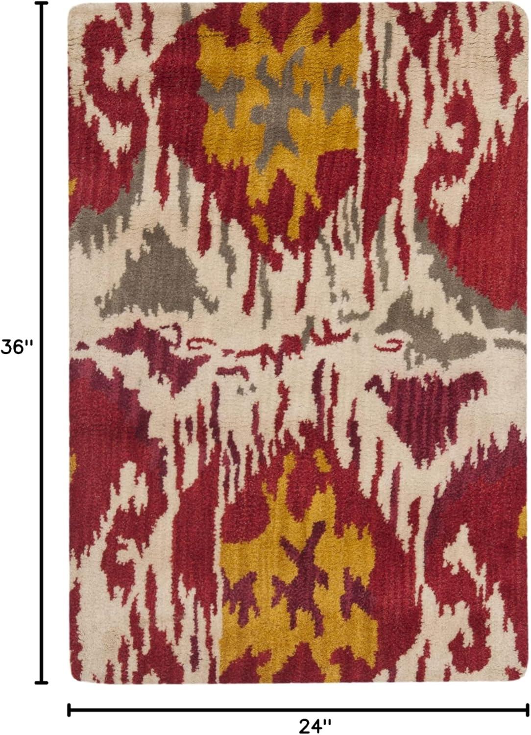 SAFAVIEH Ikat Coco Southwestern Wool Area Rug, Ivory/Red, 2' x 3'