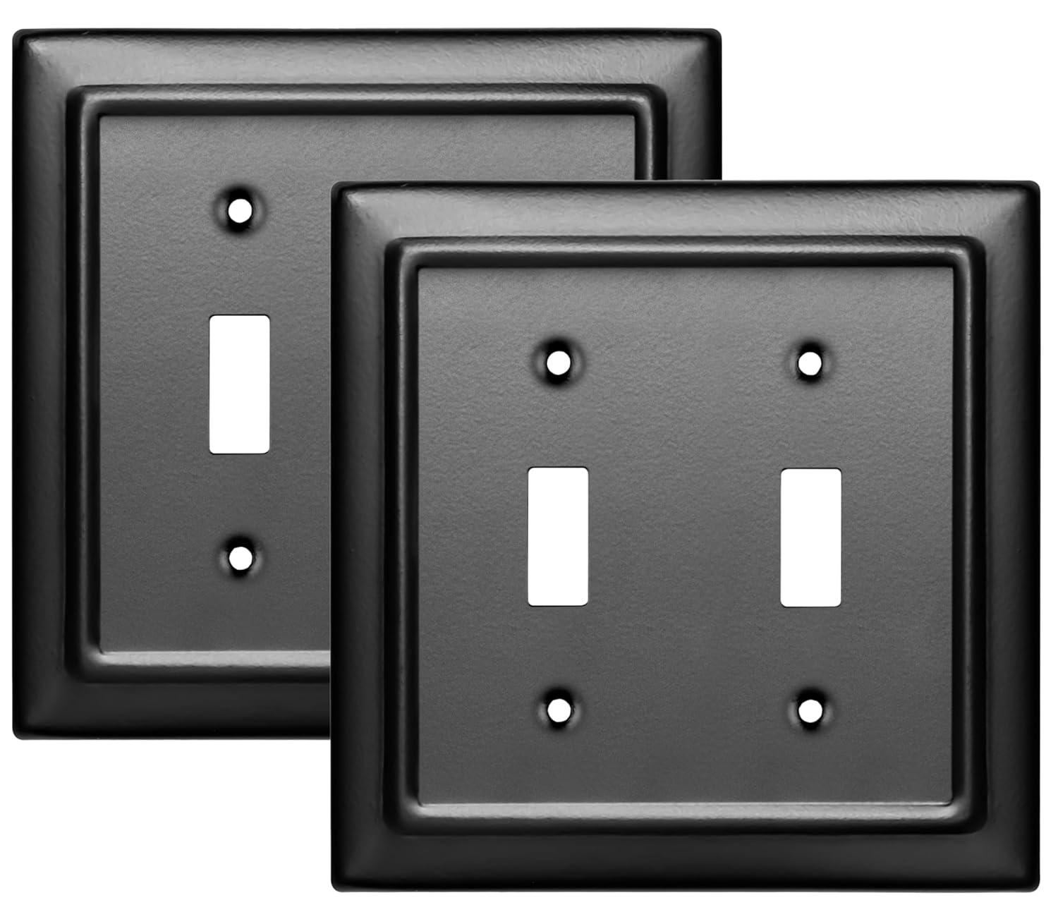 Matte Black Architectural Aluminum 2-Gang Toggle Wall Plate Set