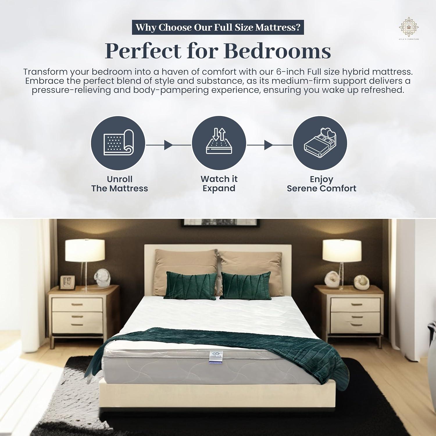 Full Size Mattress - 6 Inch Comfort Foam & Spring Hybrid Mattress - Euro Top - Medium Firm - Oliver & Smith