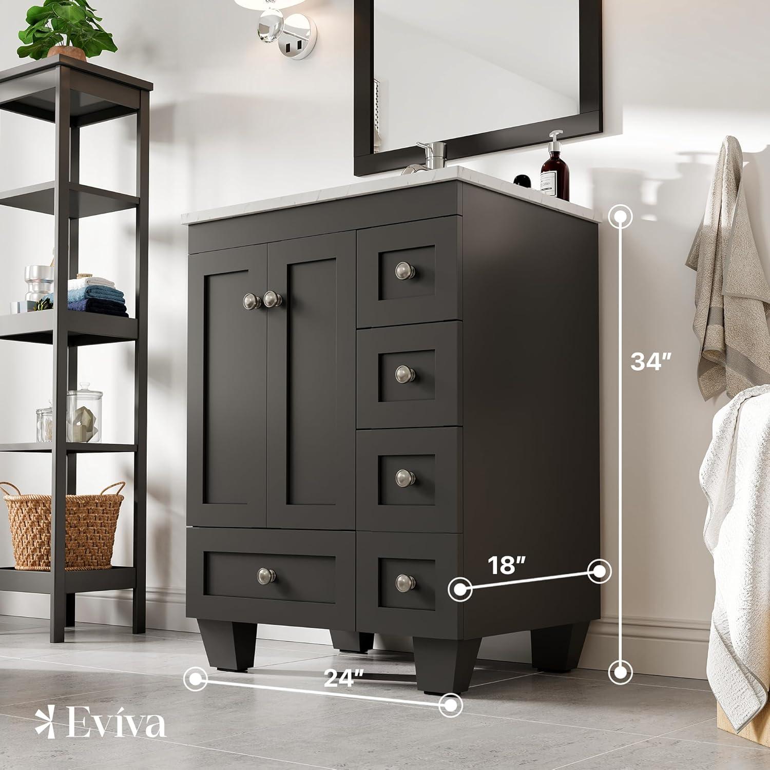 Eviva Acclaim C. 28" Transitional Espresso Bathroom Vanity with White Carrara Quartz Countertop