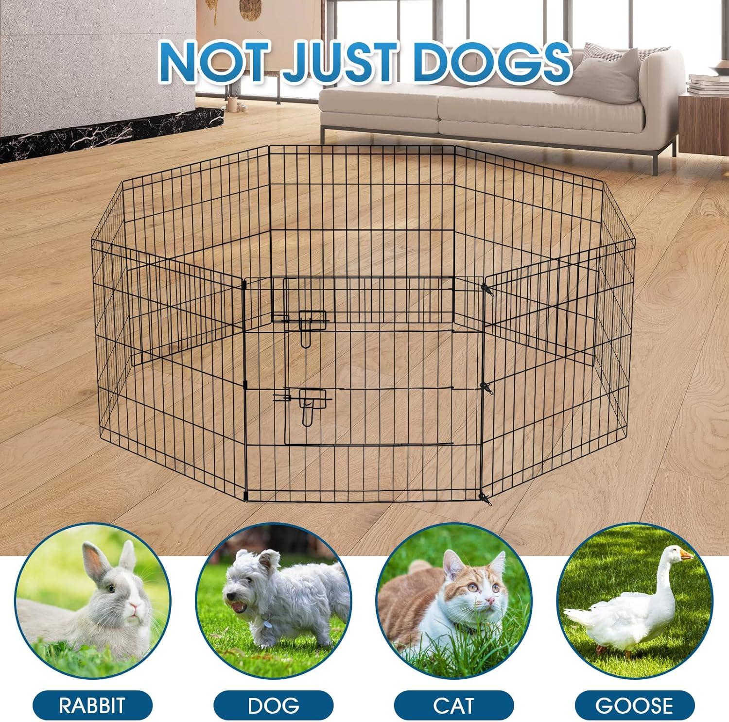 Artmalle Puppy Pet Playpen 8 Panel 24 Inch Indoor Outdoor Metal Portable Folding Animal Exercise Dog Fence Ideal for Pet Animals Dog Cat Rabbit Breed Puppy with Top Cover (Black with Top Cover)