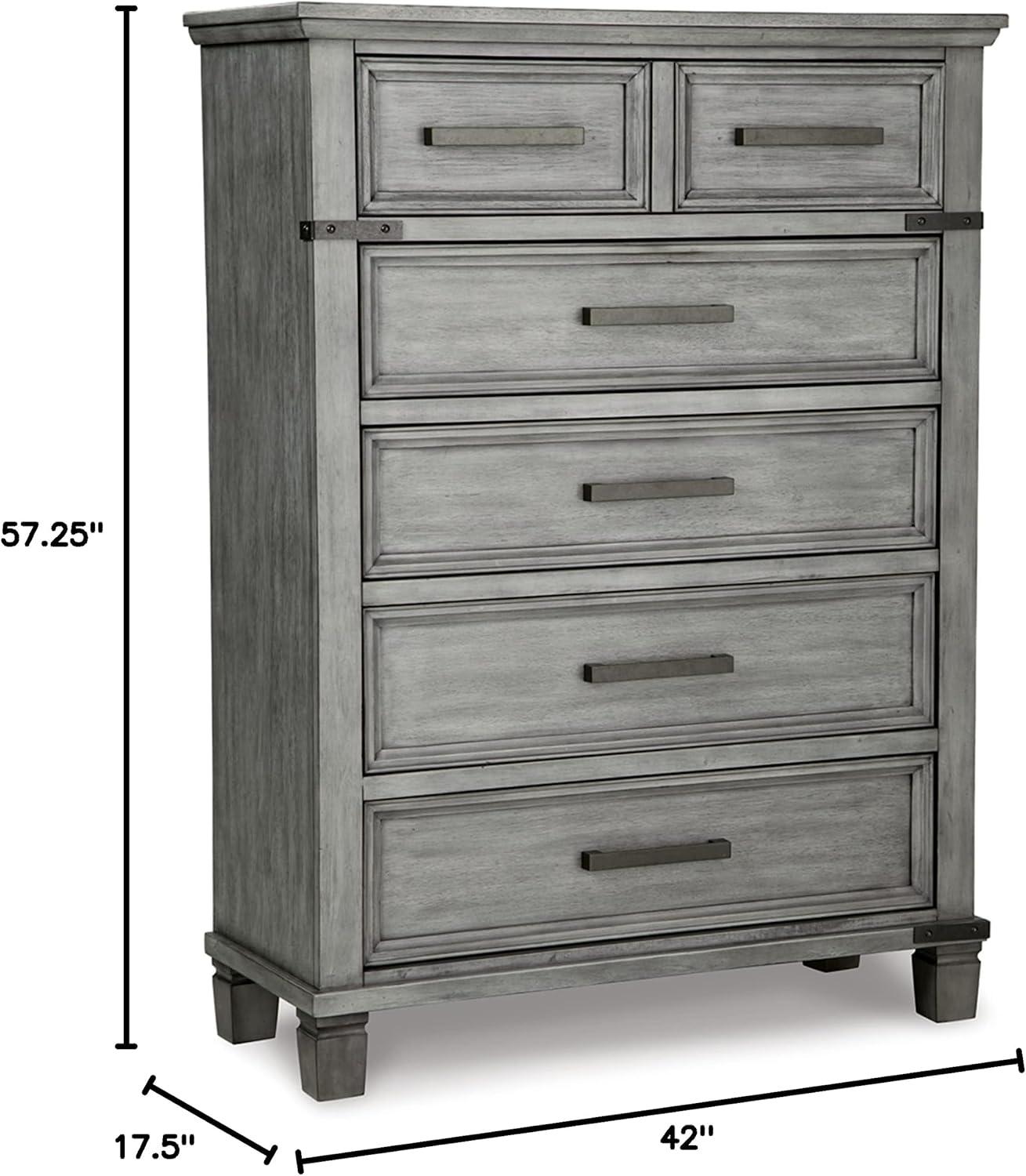 Gray Farmhouse 5-Drawer Chest with Dovetail Construction