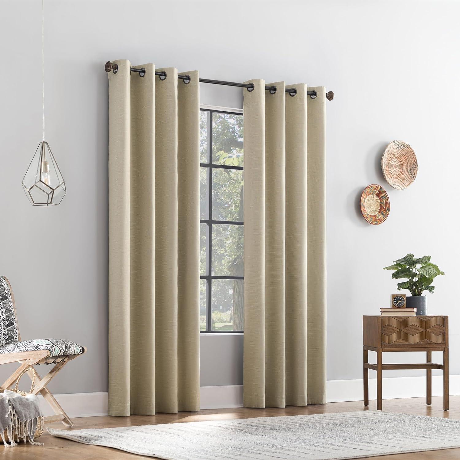 50"x84" Archaeo Total Blackout Textured Linen Blend Grommet Top Curtain Panel Stone: Modern Noise-Reducing Indoor Panel